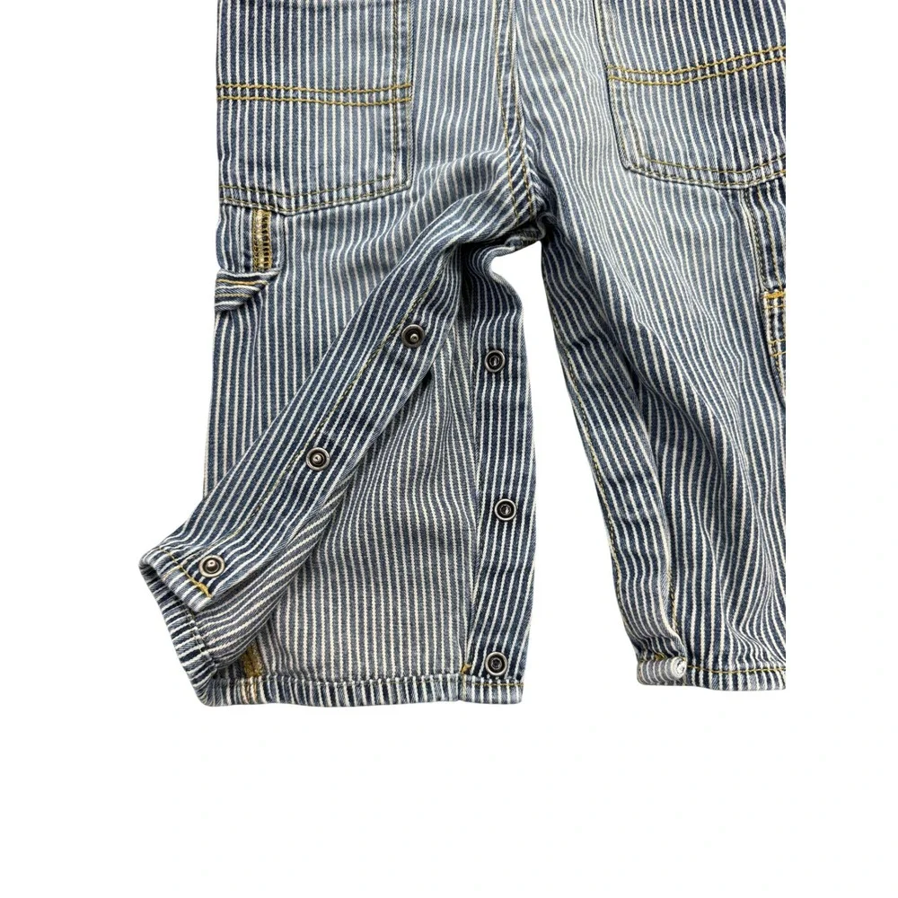 OshKosh Bgosh Baby Boy Hickory Stripe Vestbak Denim Overalls Blue White 12M